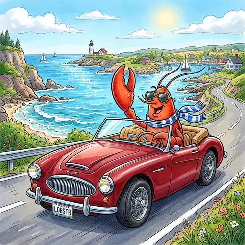 Lobster in Convertible Car Illustration