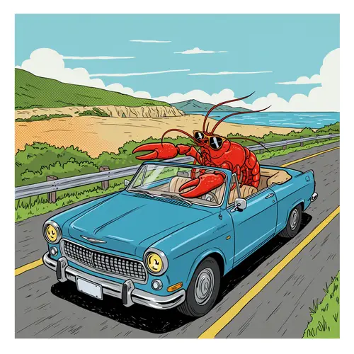 Lobster in Convertible Car Illustration
