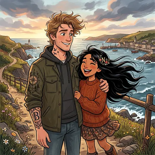 Animated Film-Inspired Couple with Tattoos - Caucasian Man & Hispanic Girl