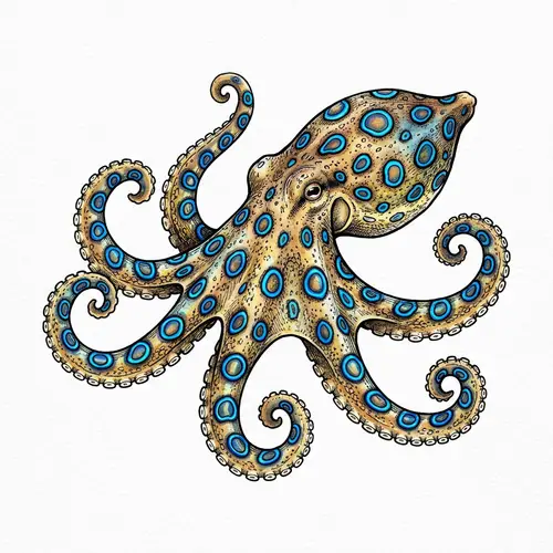 Blue Ring Octopus Ink Illustration
