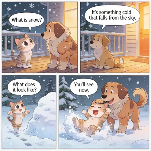 Pixie and Brutus Discovering Snow - A Fun Comic