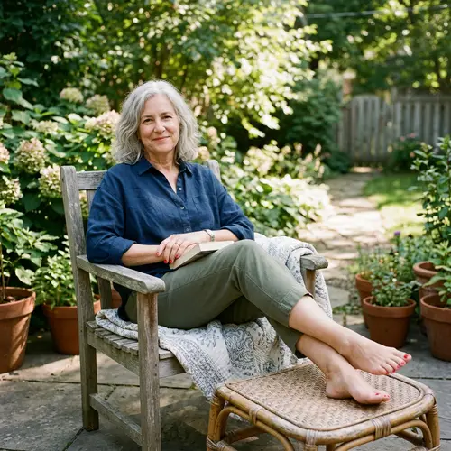 Mature Woman with Grey Hair and Red Toenails