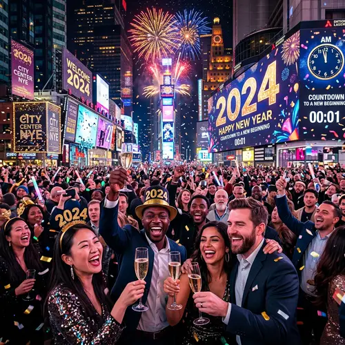 2024 New Year's Eve Celebration in a Vibrant Scene