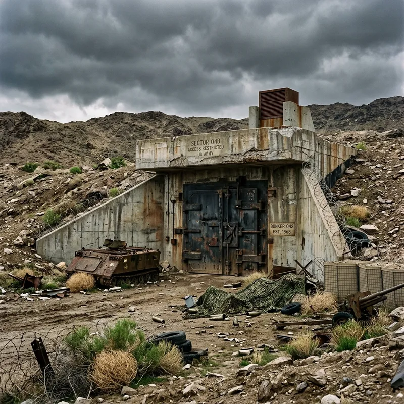 Military Bunker in Barren Landscape