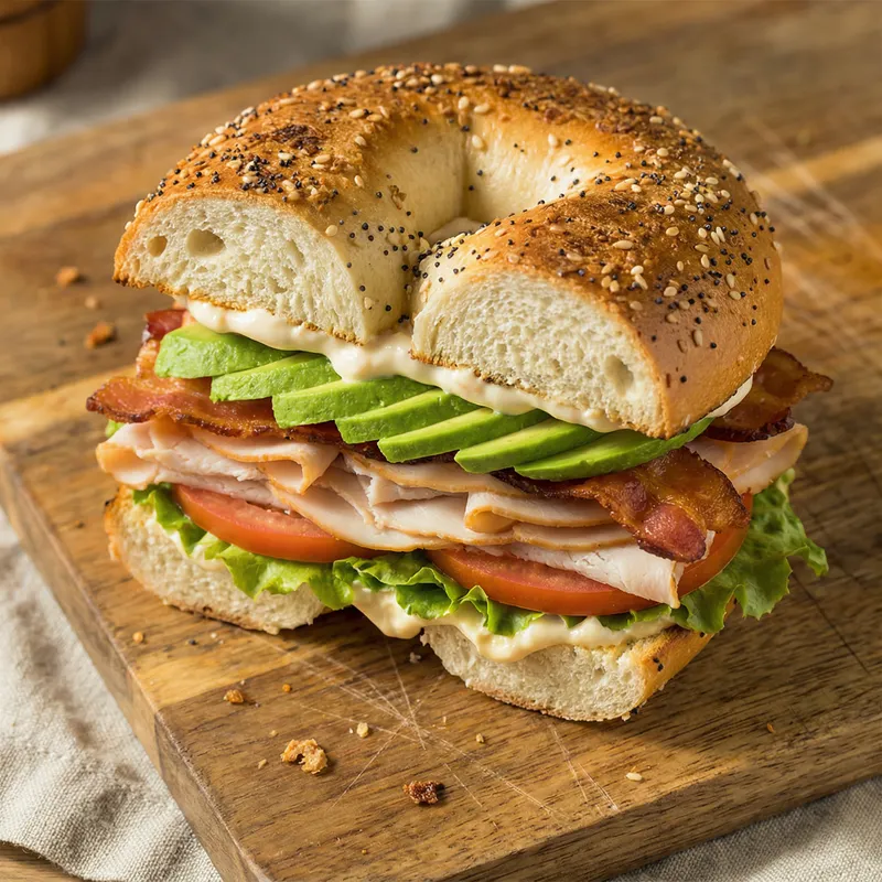 Savory Bagel Sandwich with Turkey, Bacon, Avocado & More