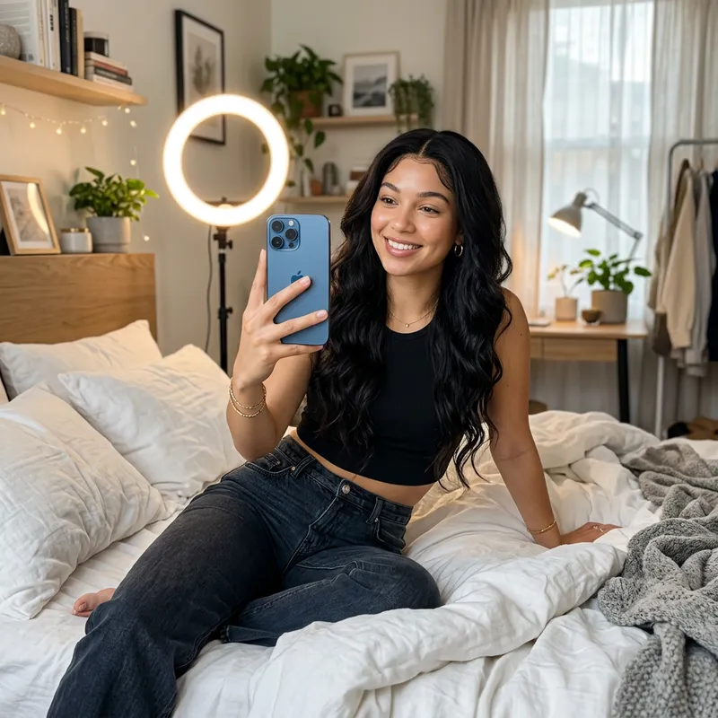 Candid Portrait of a Beautiful Woman in Bedroom