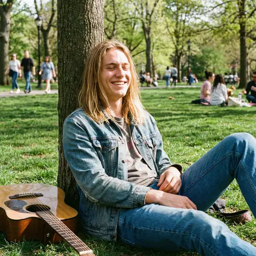 Relaxed 19-Year-Old Man in Denim at the Park