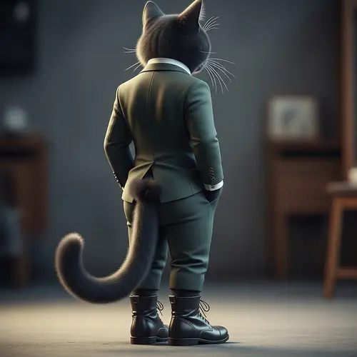 Humorous Black Anthro Cat Showing Its Rear