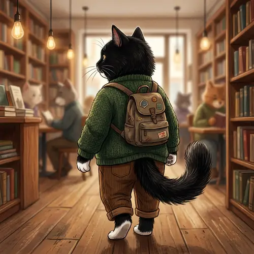 Humorous Black Anthro Cat Showing Its Rear