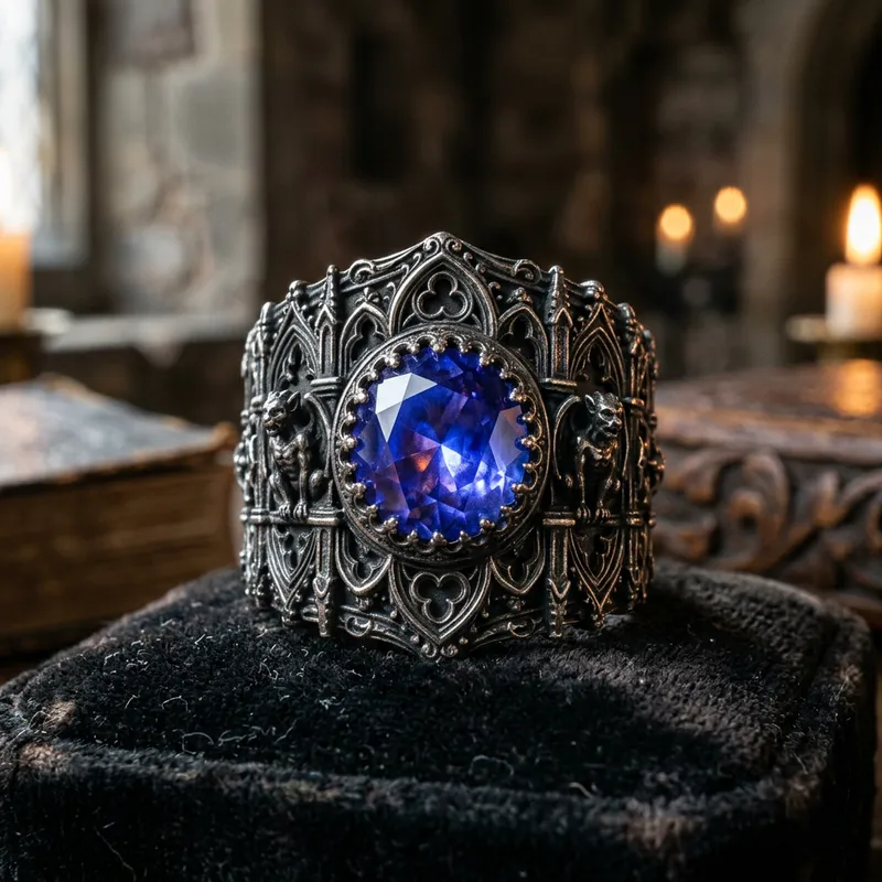 Beautiful Gothic Stone Ring with Intricate Design
