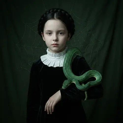 Elegant Portrait of a Braided Girl with Snake