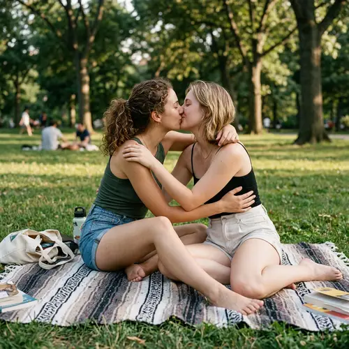Passionate Kiss Between Two Women