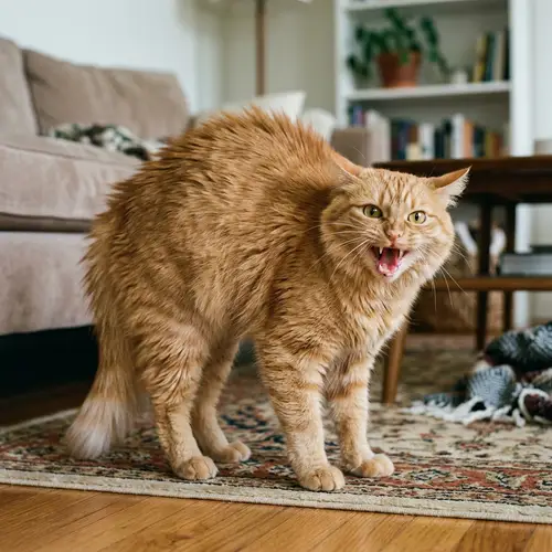 Furious Domestic Cat in Defensive Stance | Intense Feline Image
