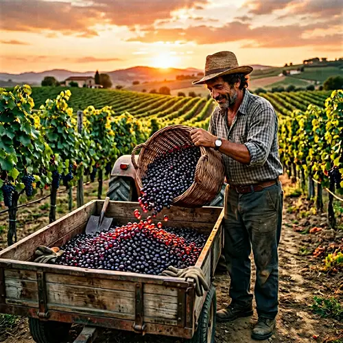 Mediterranean Vineyard Worker Harvesting Black Grape Gummies