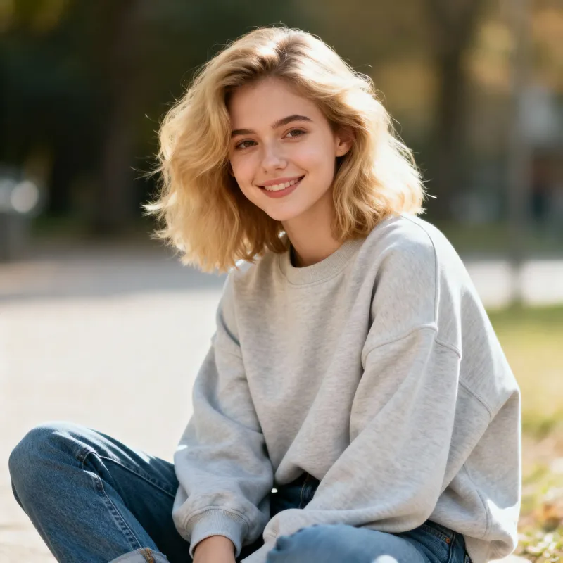 Blonde Woman Smiling in Casual Outfit