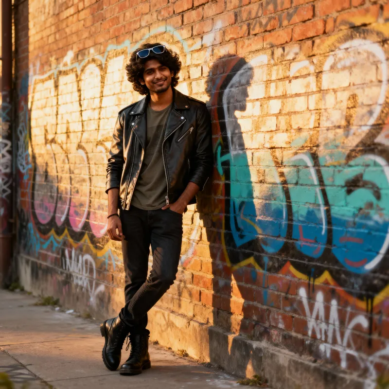 Stylish South Asian Man Against Urban Graffiti Stylish South Asian Man Against Urban Graffiti
