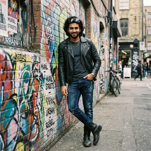 Stylish South Asian Man Against Urban Graffiti