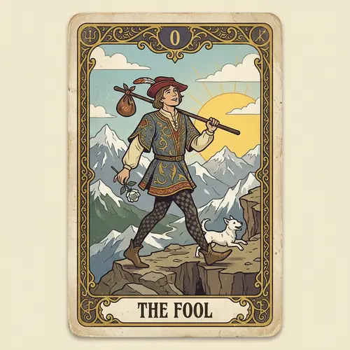 The Fool Tarot Card - Rider-Waite Style Illustration
