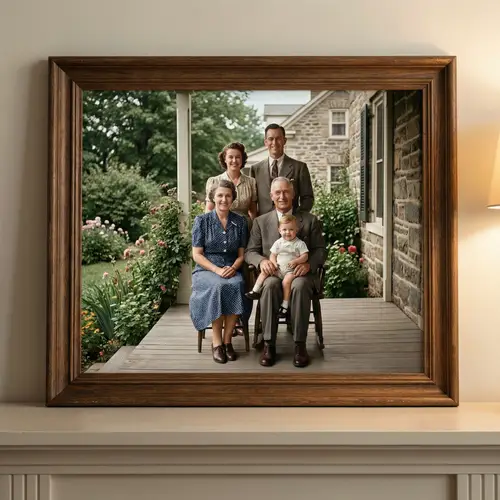 Restored Vintage Family Photograph - Enhanced Details