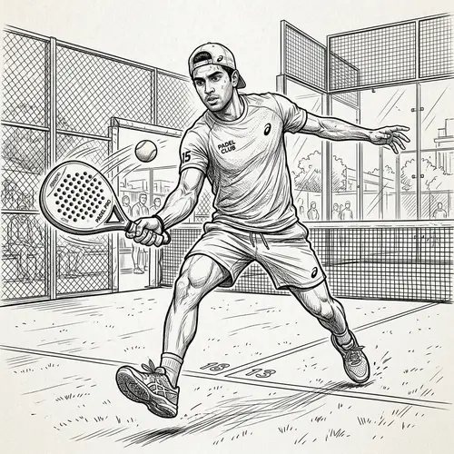 Line Art Sketch of a Padel Player in Action