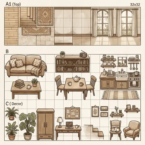 Charming Hand-Drawn RPG Maker Apartment Tileset