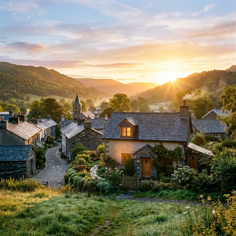 Tranquil Sunrise Over Quaint Town | Cozy House & Glowing Attic