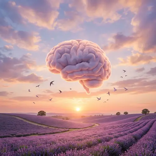 Tranquil Brain Cloud Landscape at Sunset | Harmony Concept