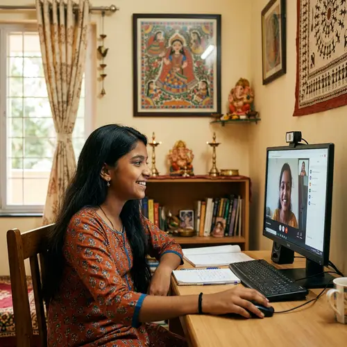 Young Indian Girl Video Chatting in Traditional Kurta