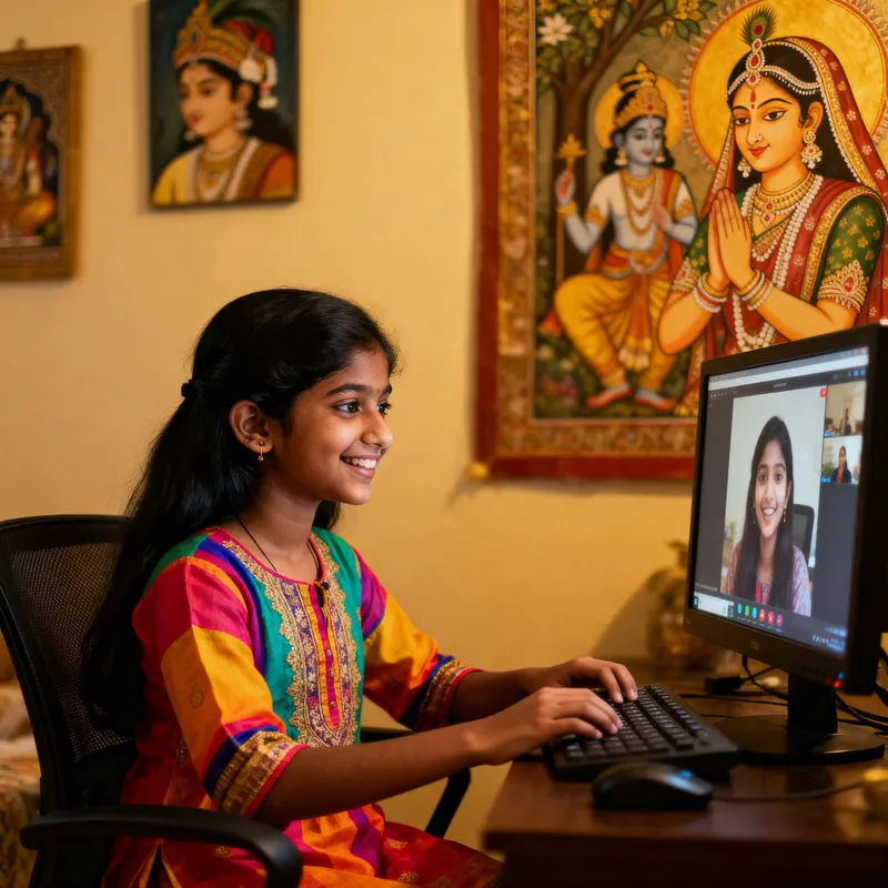 Young Indian Girl Video Chatting in Traditional Kurta