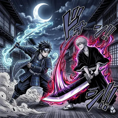 Epic Battle Between Demon Samurai and Heroic Soul Reaper