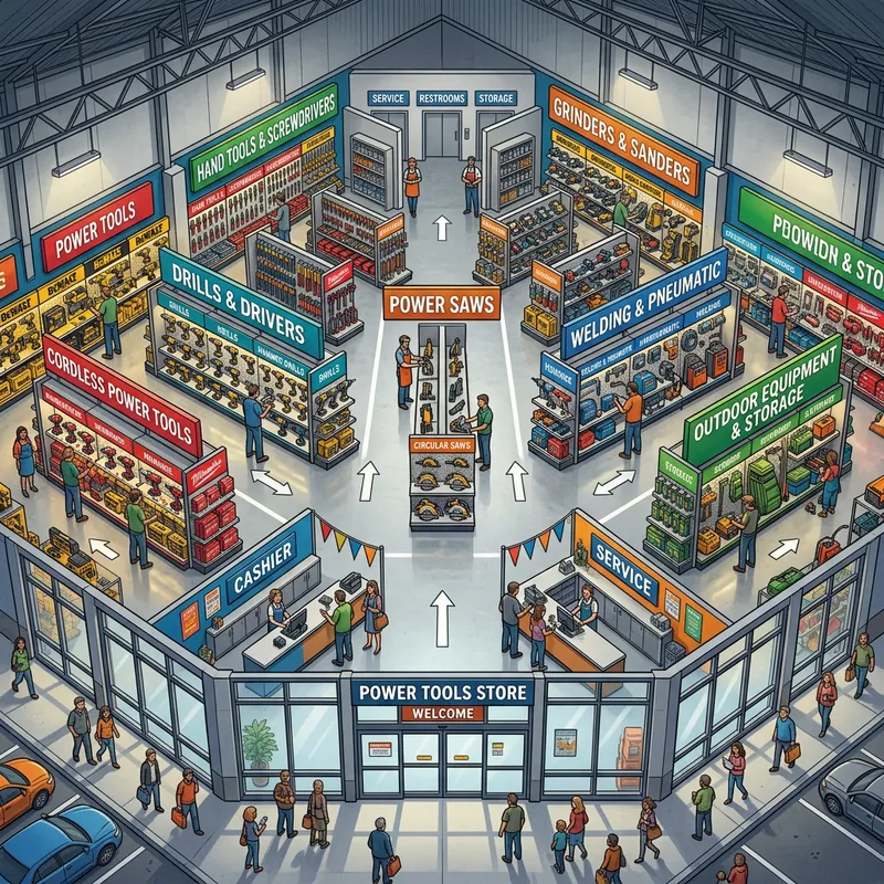 Optimal Layout of Power Tools Store: Triangular Display Cases in Unique Building Optimal Layout of Power Tools Store: Triangular Display Cases in Unique Building