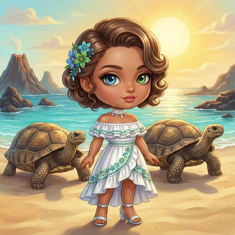 Charming Galapagos Chibi Illustration - Unique Art
