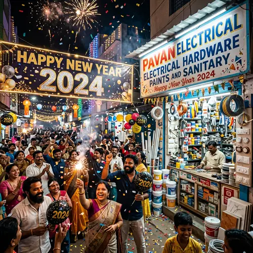 New Year 2024 Festive Scene with Sparklers, Confetti & Celebration