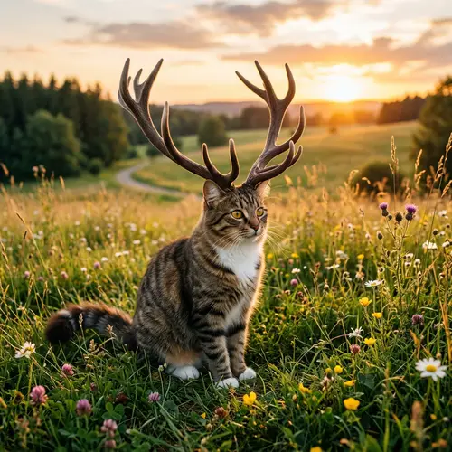 Majestic Chat with Deer-Like Antlers