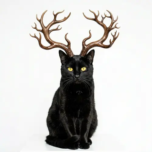 Majestic Black Cat with Antlers - Enigmatic Feline
