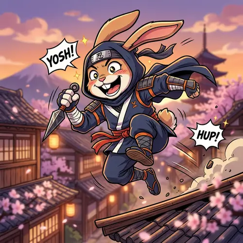 Playful Rabbit Ninja Wielding Kunai in Anime Style | Website Name
