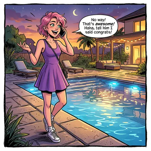 Youthful Style Chat: High-School Student by Pool in Evening Art