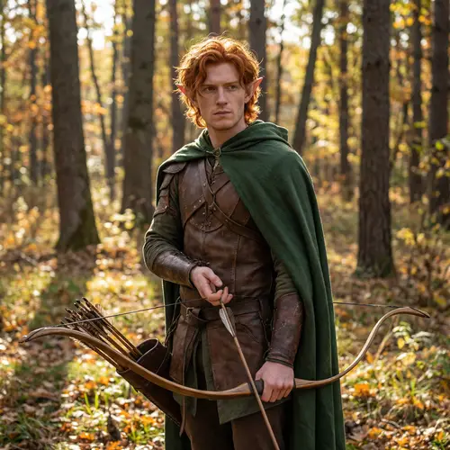 Fire Red Haired Eladrin Elf Portrait with Bow