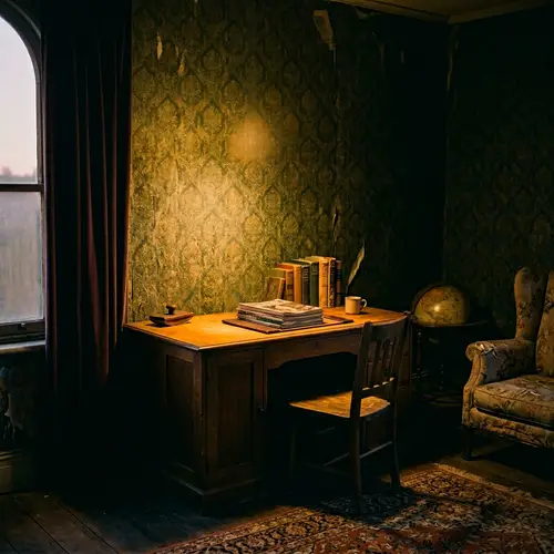 Vintage Room in Dim Lighting with Incandescent Light Bulb