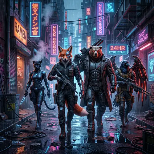 Cyberpunk Gangster Squad in Neon City | Futuristic Scene