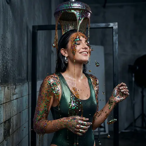 Model Showering in Glitter Gravy - Stunning Visuals
