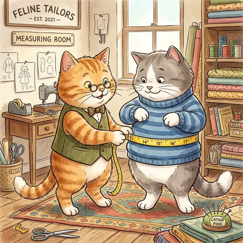 Cartoon Cats Measuring Waist: Fun and Playful