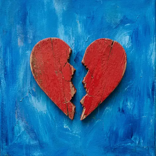 Heart Divided in Two on Blue Background