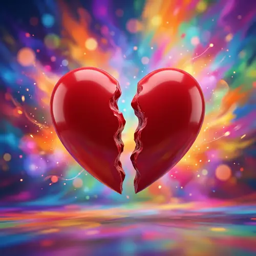 3D Heart Split in Two on Colorful Background