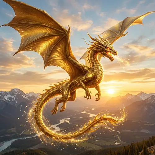 Golden Dragon Swirling Gracefully | Majestic Wings