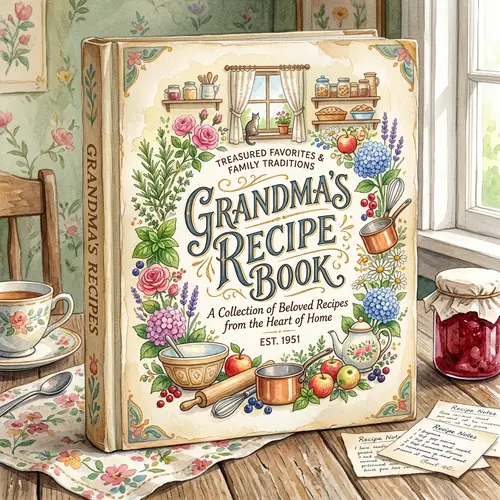 Beautiful Grandma's Recipe Book in Watercolor