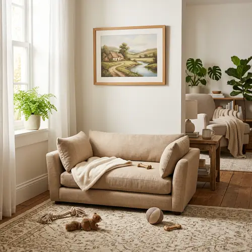 Tranquil Pet Sofa in Cozy Living Room | Comfort for Your Pet