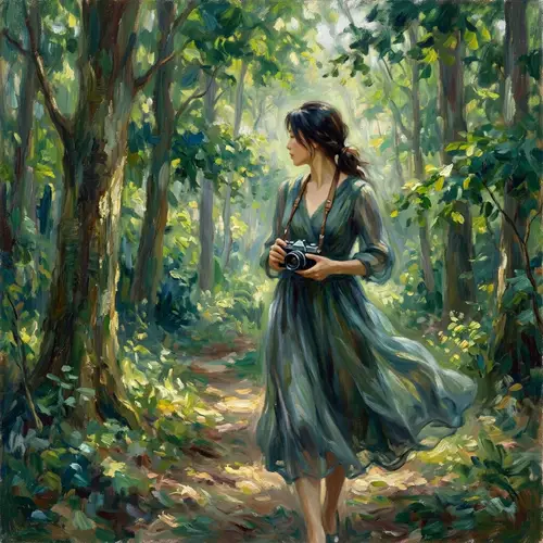 Mysterious Woman in Forest - Impressionist Style Walk