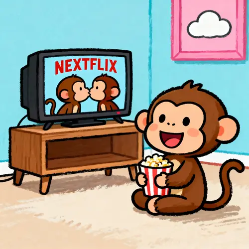 Cute Cartoon Monkey Enjoying Popcorn and TV Fun