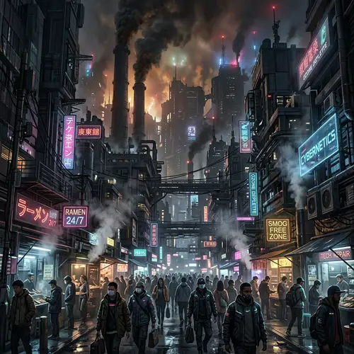 Cyberpunk Landscape with Industrial Chimneys